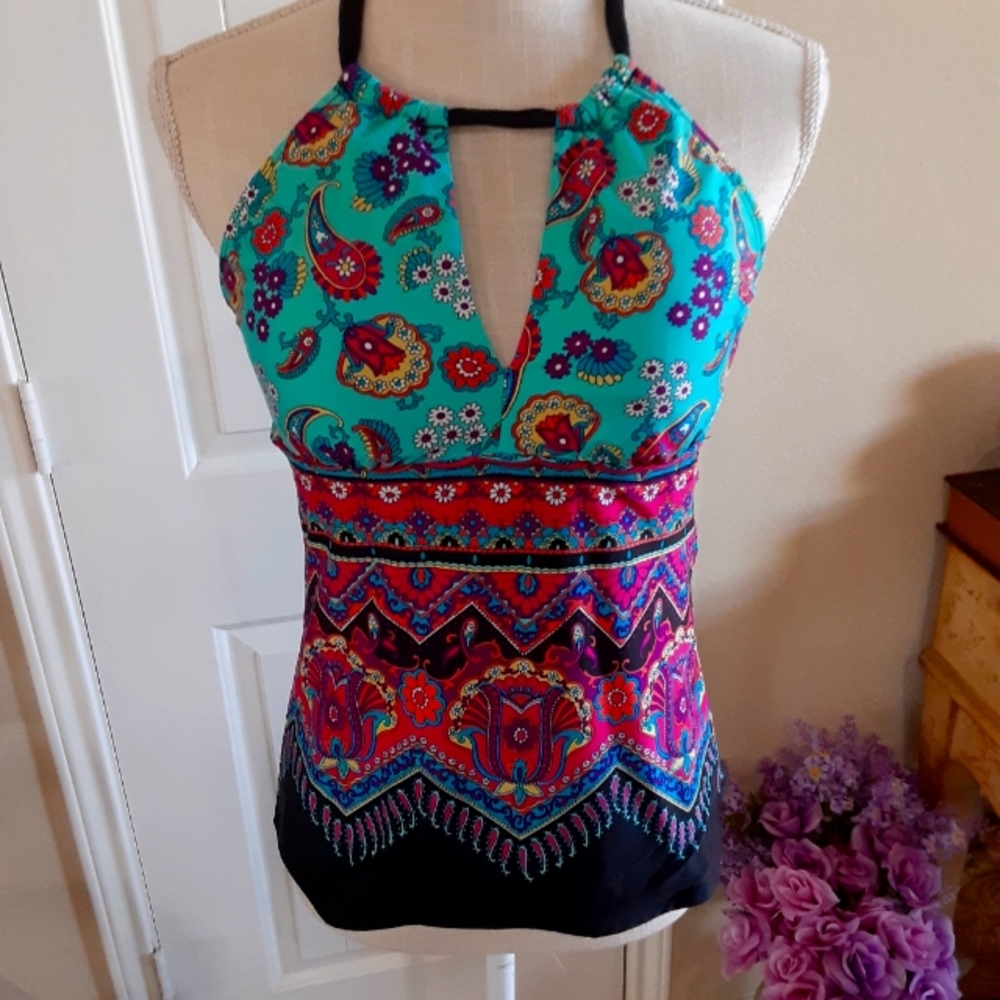 APT9 Size M Colorful Paisley Nylon Blend Swimwear Top
